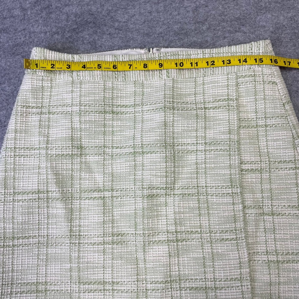 NEW LOFT Outlet Green White Plaid Tweed Mini Skirt Size 8 Boucle Wrap Style - Picture 10 of 12
